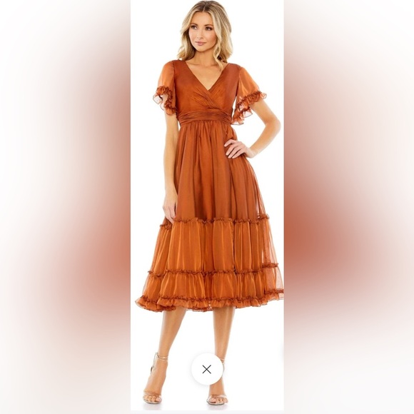 Mac Duggal 68018 - Midi A-line Casual Ruched Dress NWT Size 12 - Picture 1 of 8